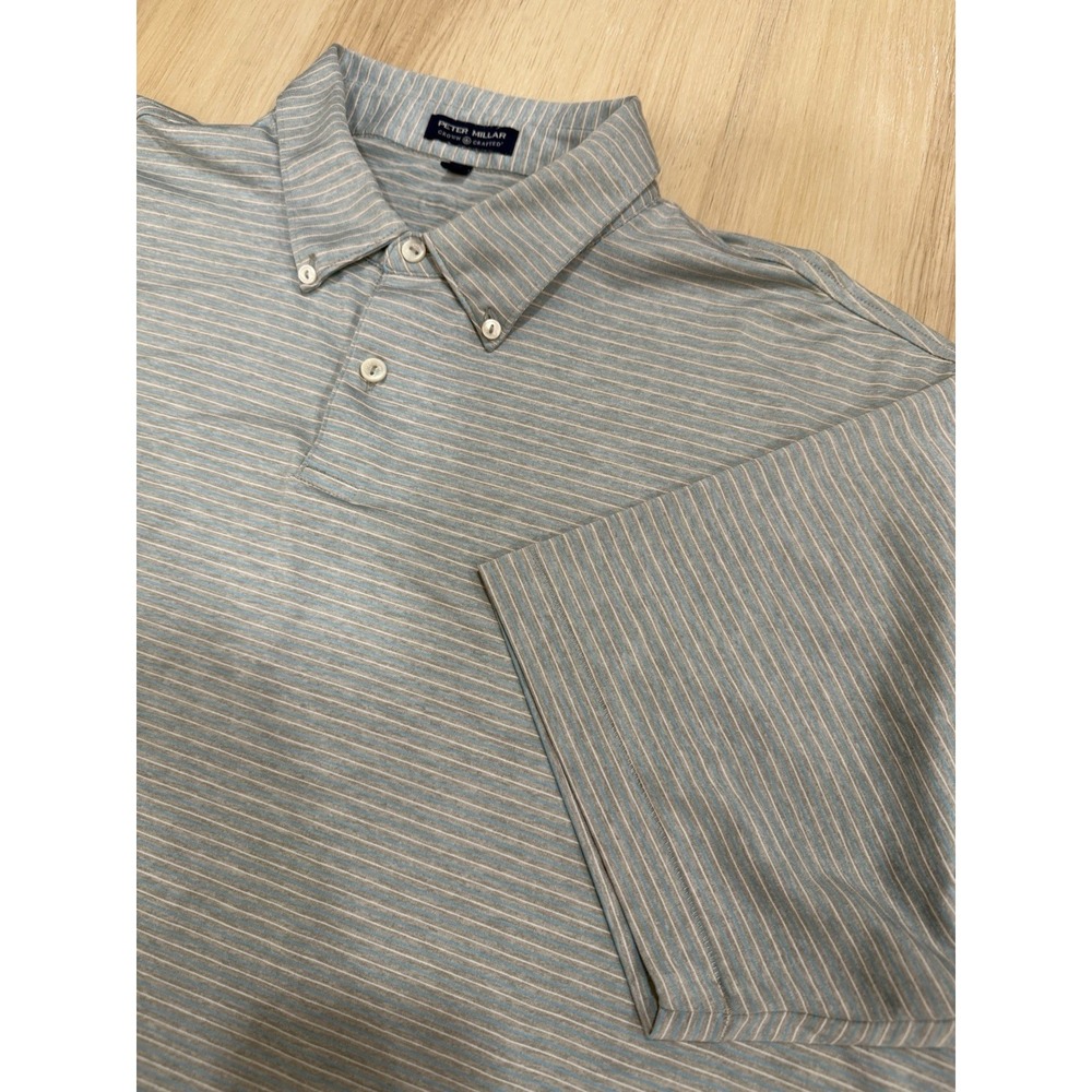Peter Millar Crown Crafted Polo Shirt Mens XXL Blue Gray Striped Golf MS20EK512B